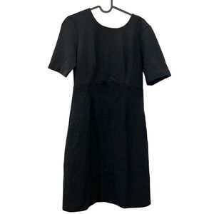 Lands' End Sz 4 Black Fitted Dress Short Sleeve Crew Neck Zipper Pockets Wool